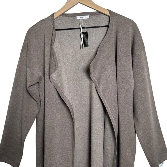 Sioni Large Open Front Longline Soft Cardigan Brown Cozy Minimalist Cotton - Picture 3 of 12